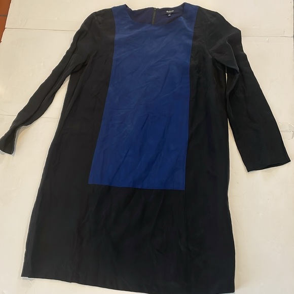 Madewell Blue and Black Colorblock Dress Back Zipper Silk Blend Small - Picture 13 of 17